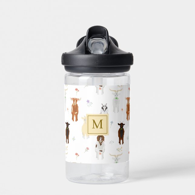 Niedliche Ziegen Bauernhoftiere Monogramm  Trinkflasche (Vorne)