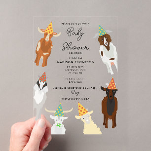 Niedliche Ziegen-Farm-Party-Tiere Ziegen-Baby-Part Acryleinladungen