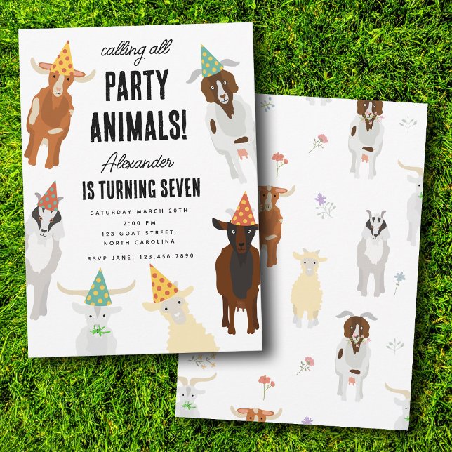 Niedliche Ziegen Party Ziegen Geburtstag Thema Einladung (Cute Goats Farm Party Animals Goat Birthday Theme Invitation)