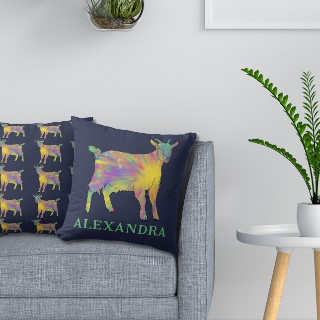 Niedliche Ziegenfarbe Tierart Kissen (Cute goat colorful animal art custom name pillow for farm animal lovers)