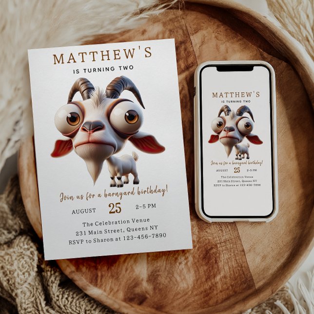 Niedliche Ziegenfarm Tiere 2. Geburtstag Party Einladung (Von Creator hochgeladen)