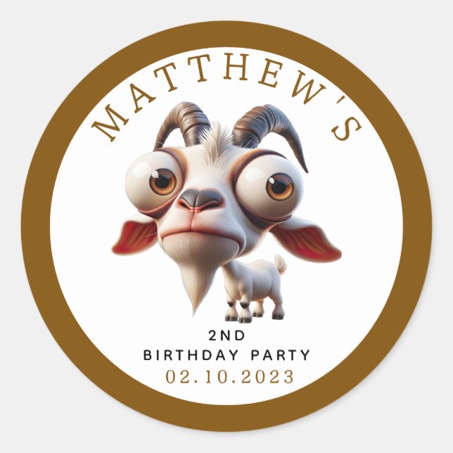 Niedliche Ziegenfarm Tiere 2. Geburtstag Party Runder Aufkleber (Vorderseite)