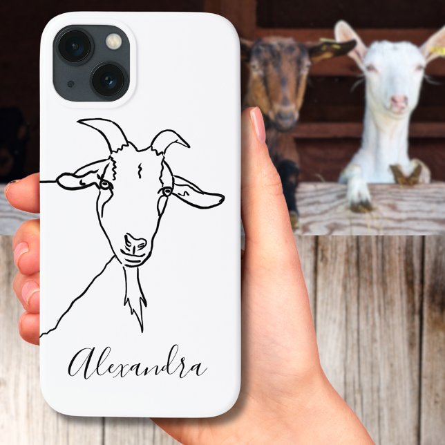 Niedliche Ziegenminimalistin Schwarzweiß-Angabe Na Case-Mate iPhone Hülle (Cute goat minimalist drawing add name custom iPhone case)