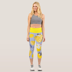 Niedliche Zitronen und Katzen Capri Leggings