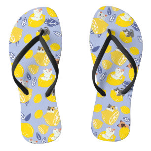 Niedliche Zitronen und Katzen Flip Flops