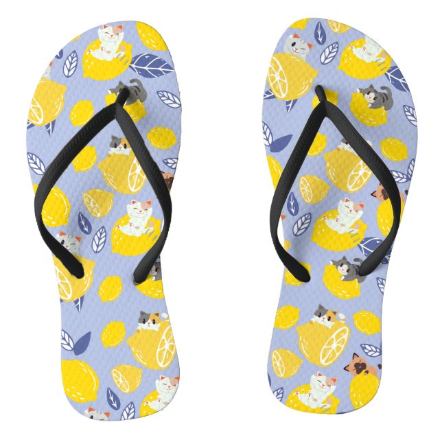 Niedliche Zitronen und Katzen Flip Flops (Fußbett)