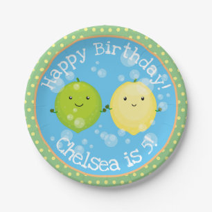 Niedliche Zitronenfreunde Limone Cartoon-Abbildung Pappteller