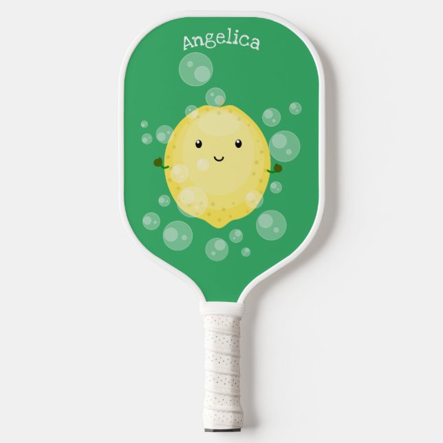 Niedliche Zitronenfrüchte Cartoon Blasen Veranscha Pickleball Schläger (Vorderseite)
