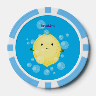 Niedliche Zitronenfrüchte Cartoon Blasen Veranscha Pokerchips