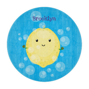 Niedliche Zitronenfrüchte Cartoon Blasen Veranscha Schneidebrett