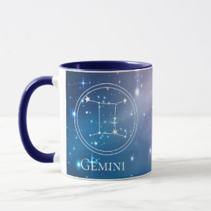 Niedliche Zodiac-Signatur GEMINI Lila Blauer Name Tasse