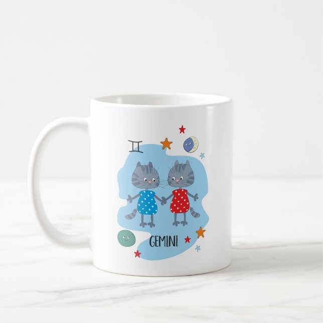 Niedliche Zodiakkatze | Gemini Kaffeetasse (Links)