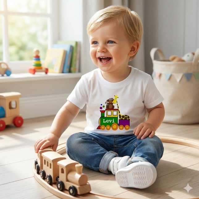 Niedliche Zootiere und Kinderspielzeug-Train Baby- Baby T-shirt (Von Creator hochgeladen)