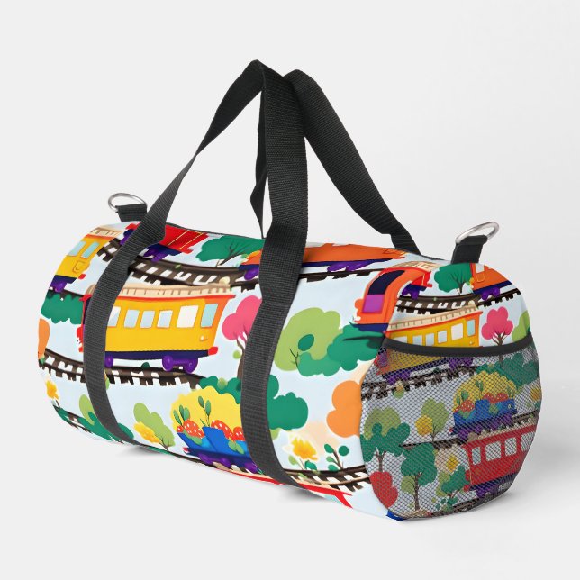 Niedliche Züge und Baummuster blau Duffle Bag (Rechte Ecke)