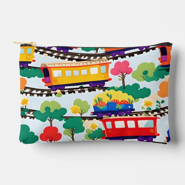 Niedliche Züge und Baummuster blau Zubehörtasche (Vorderseite)