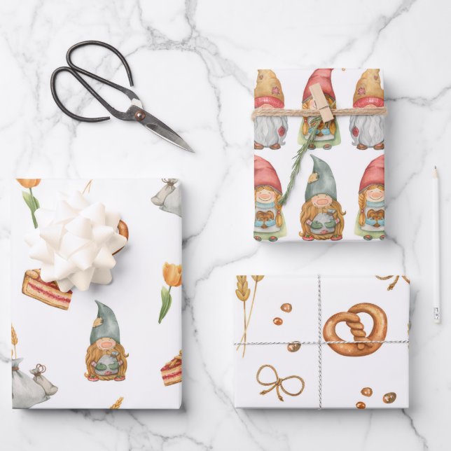 Niedliche Zwerge Gnomes Weihnachtsgebäck Geschenkpapier Set (Vorderseite)