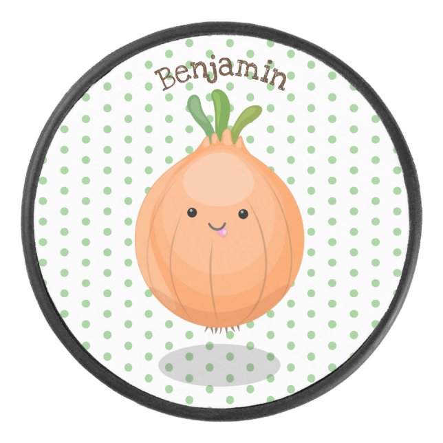 Niedliche Zwiebelgrün-Cartoon-Abbildung Eishockey Puck (Vorderseite)