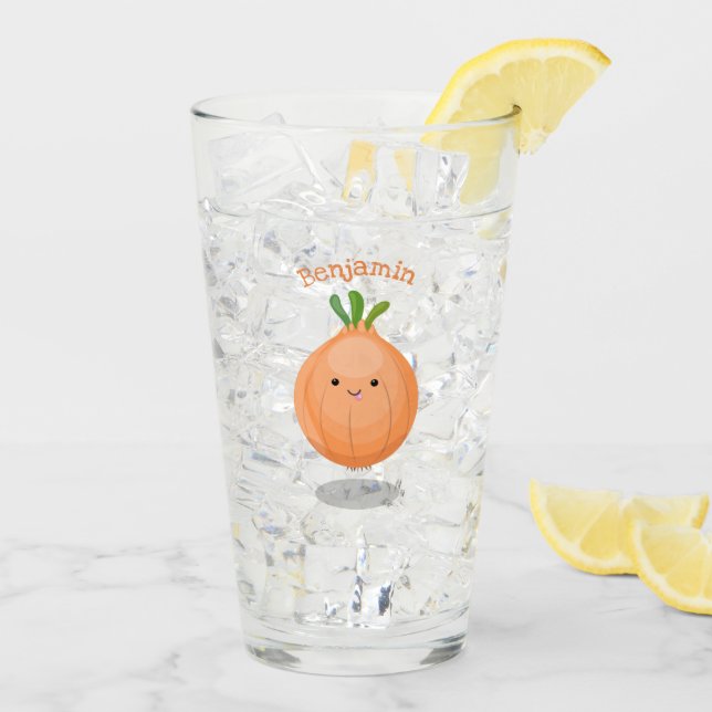 Niedliche Zwiebelgrün-Cartoon-Abbildung Glas (Rückseite Ice)