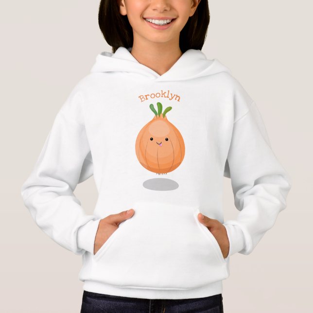 Niedliche Zwiebelgrün-Cartoon-Abbildung Hoodie (Vorderseite)