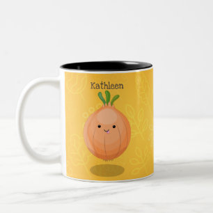 Niedliche Zwiebelgrün-Cartoon-Abbildung Zweifarbige Tasse