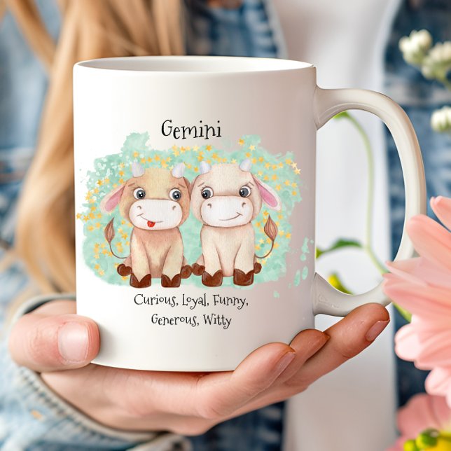 Niedliche Zwillinge Wasserfarbe Zodiac Monogramm Kaffeetasse (Cute Gemini Twins Watercolor Bull Zodiac Monogram Coffee Mug)