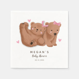 Niedliche Zwillingsmädchen Rustic Bear Baby Dusch Serviette