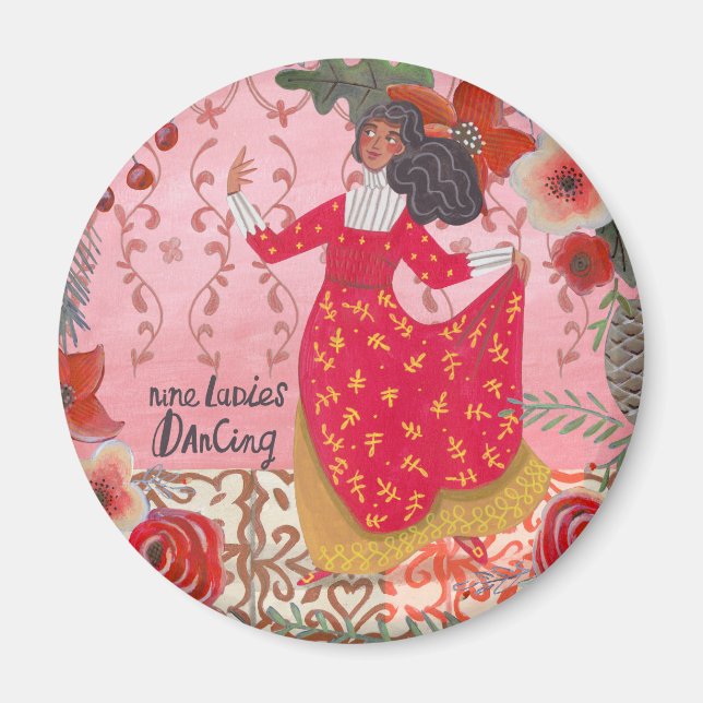 Niedlichen 12 Tage Weihnachten Neun Ladys Dancing Magnet (Vorne)