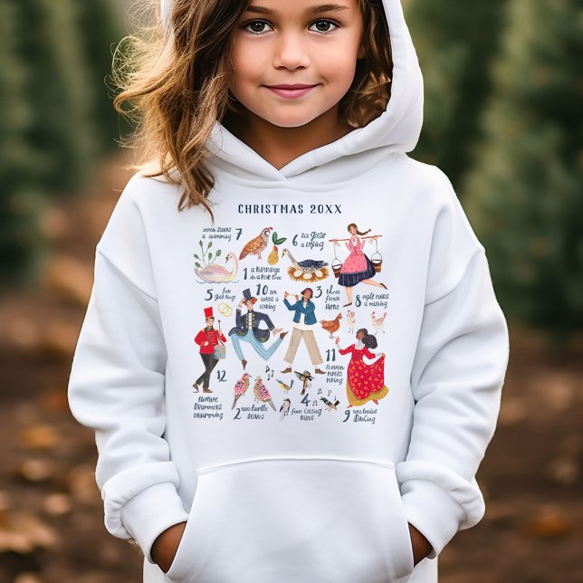 Niedlichen 12 Tage Weihnachts Klassische Kinder Hoodie (12 Days of Christmas traditional classic ballet characters kids holiday hoodie.)