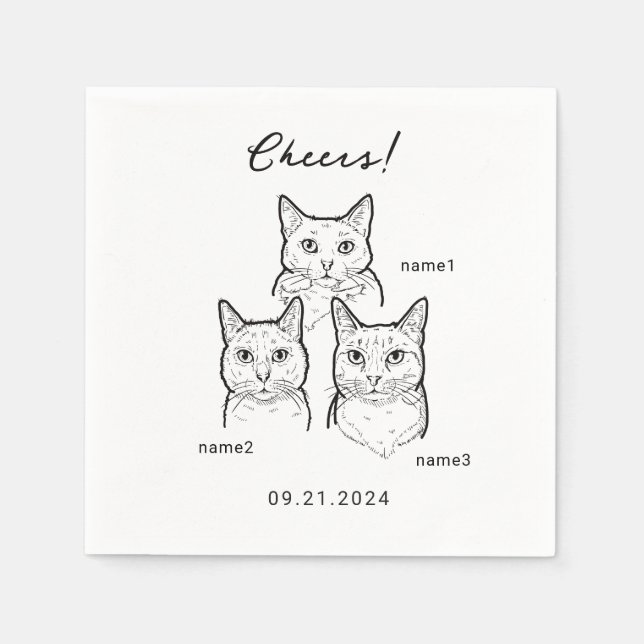 Niedlichen 3 Cats Cheefelder Hochzeitcocktail Serviette (Vorderseite)