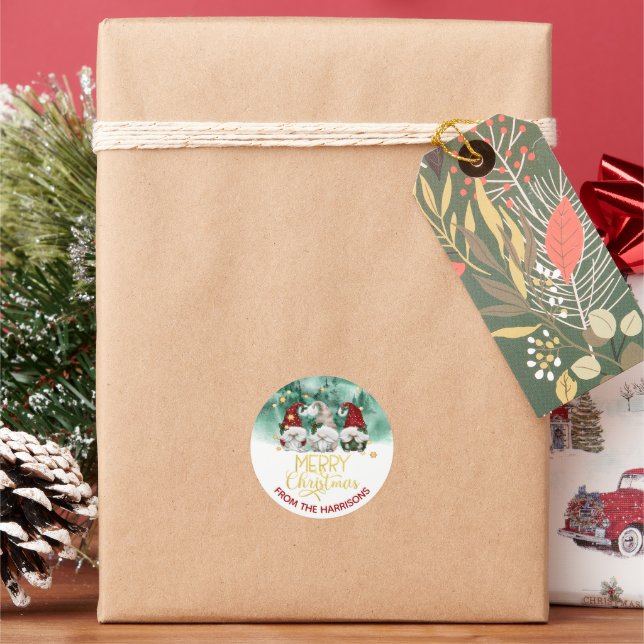 Niedlichen drei Gnome Frohe Weihnachtswald Classic Runder Aufkleber (Feiertag)