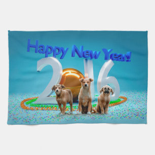 Niedlichen drei Hunde wünschen viel Glück im neuen Handtuch