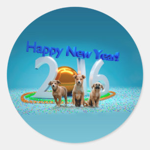 Niedlichen drei Hunde wünschen viel Glück im neuen Runder Aufkleber