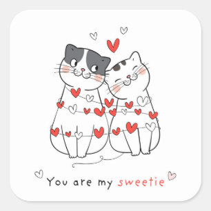Niedlichen Katzenpaare Liebe Quadratischer Aufkleber