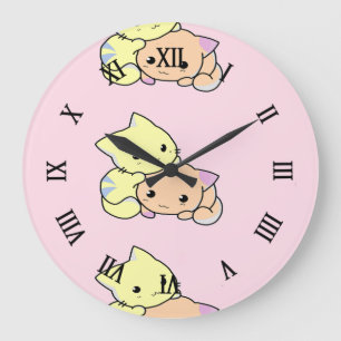 Niedlichen kleine Kätzchen in Rosa Große Wanduhr