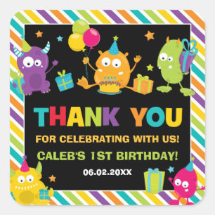 Niedlichen Kleine Monster Geburtstag Vielen Dank f Quadratischer Aufkleber