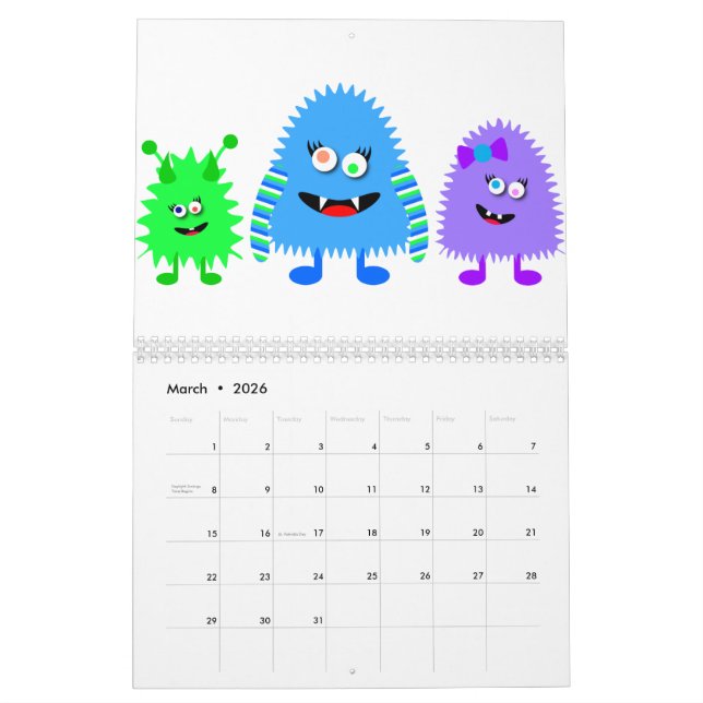 Niedlichen kleine Monster Kalender (Mär 2026)