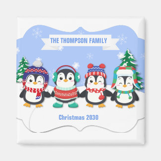 Niedlichen Personalisierten Four Pinguine Weihnach Magnet