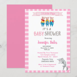 Niedlichen Schweine Thema Pink Baby Dusche Einladung