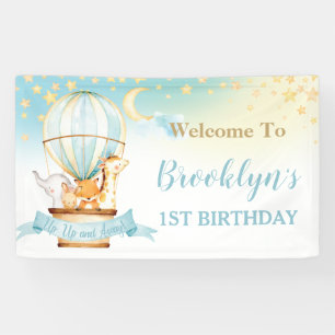 niedlichen Tiere Hot Air Ballon Geburtstag Hinterg Banner