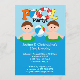 NIEDLICHEN Twin Boys Pool Party Geburtstag Einladu Einladung
