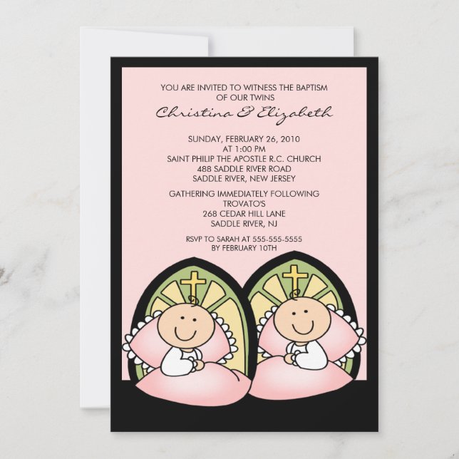Niedlichen Twin Girls Taufe Christening Inlinisati Einladung (Vorderseite)