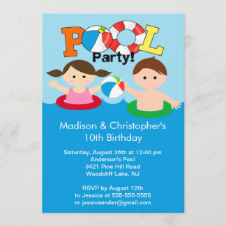 NIEDLICHEN Twins Pool Party Geburtstag Einladung G
