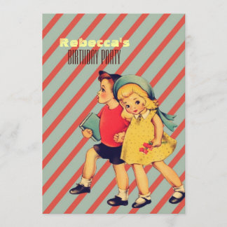 niedlichen Vintage Kinder Retrokinder Geburtstagsp Einladung