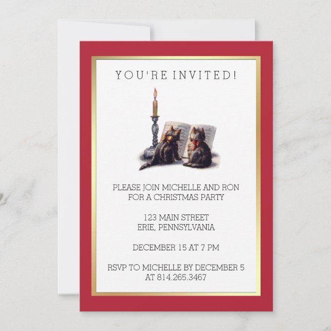 Niedlichen Vintagen Viktorianische Weihnachtskatze Einladung (Vorderseite)