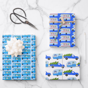 Niedlichen Xmas Anhänger RV Camper Farbiger Urlaub Geschenkpapier Set