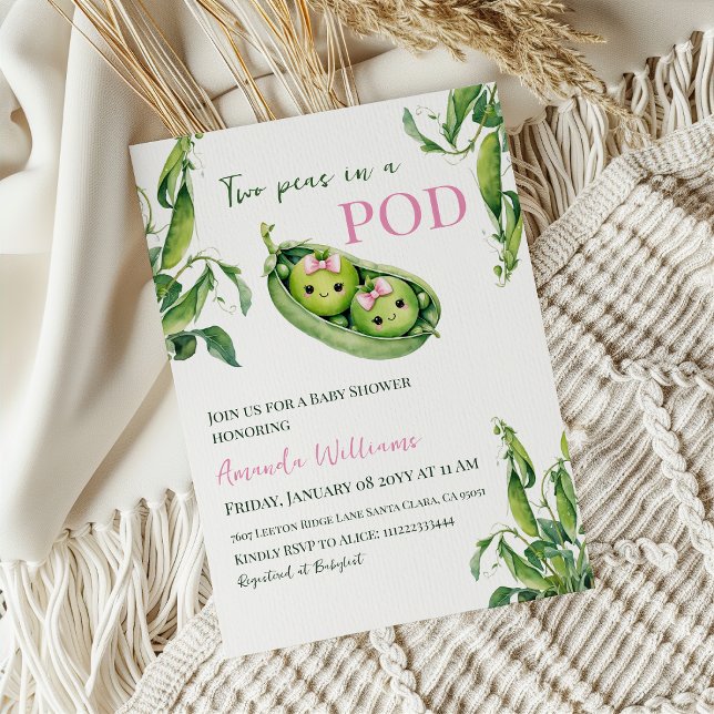 Niedlichen zwei Erbsen in einem Pod Pink Girl Twin Einladung (Von Creator hochgeladen)