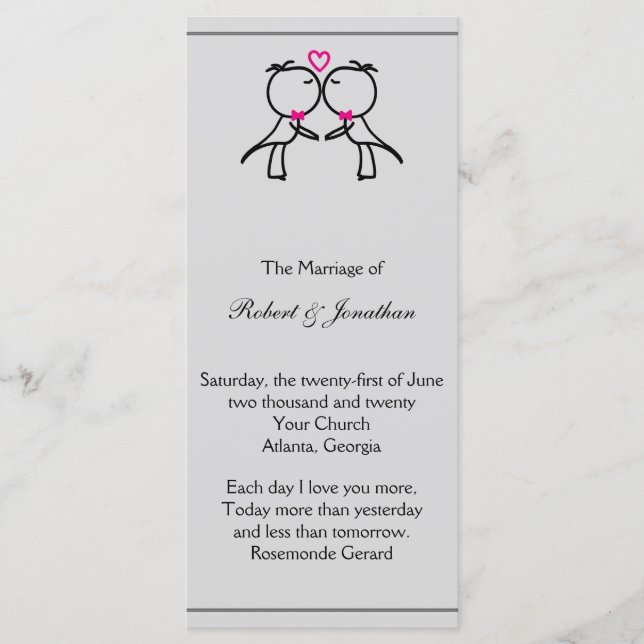 Niedlichen zwei Grooms küssen schwule Hochzeit Programm (Vorderseite)