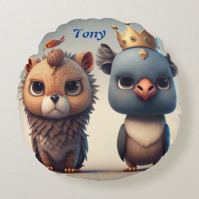 Niedlichen zwei Wildtierfreunde Rundes Kissen (Vorderseite)