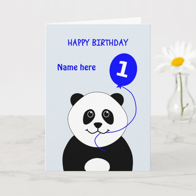 Niedlicher 1. Geburtstag Panda hinzufügen Namen bl Karte (Kleine Pflanze)