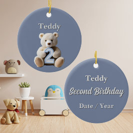 Niedlicher 2. Geburtstag Blue Teddy Bear Keepake Keramik Ornament